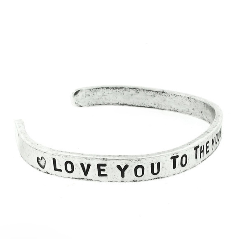 Alisa Michelle “Love you to the moon and back” silver hand-stamped cuff bracelet